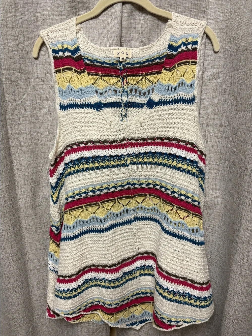 NWOT POL Cream Open-Knit Stripped Tank - Picture 1 of 5